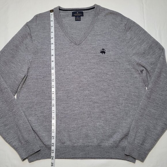 Brooks Brothers Sweater Men's Classic Gray V-Neck Merino Wool Pullover Size M - Picture 4 of 8